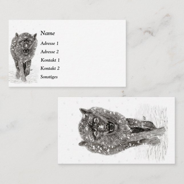 Carte De Visite Loup noir en colère dans la neige, hiver sauvage (Devant / Derrière)