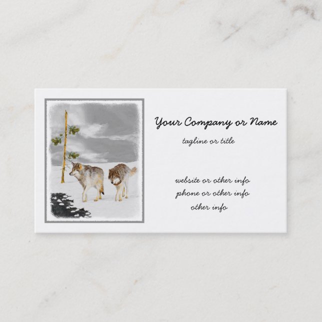 Carte De Visite Loups en peinture sur neige - Art original de la f (Devant)