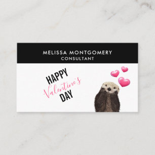 Carte De Visite Loutre mignonne avec la Saint-Valentin de coeurs