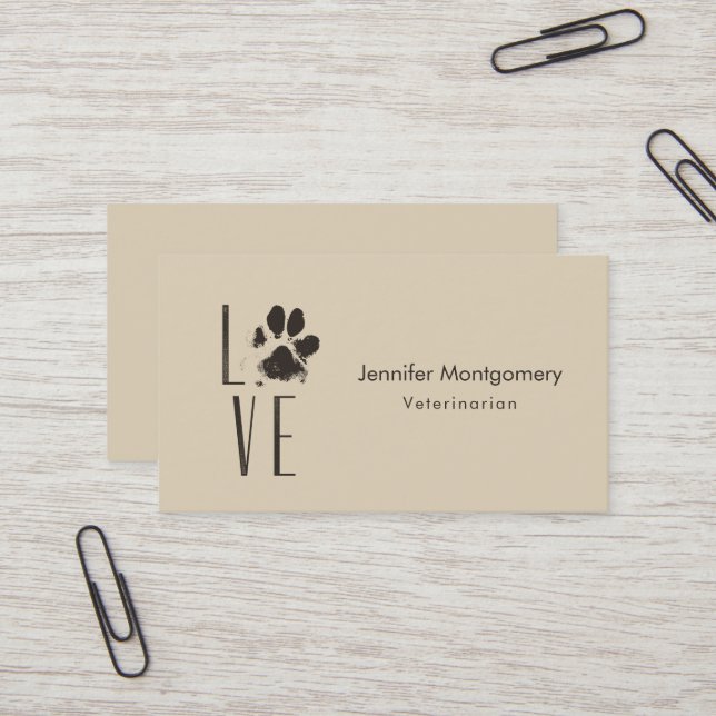 Carte De Visite Love Pet Paw Print Brown Grunge Typografy (Devant/Arrière en situation)