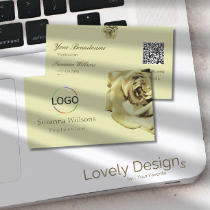 Carte De Visite Lovely Rose Plain Pastel Beige Logo et QR Code