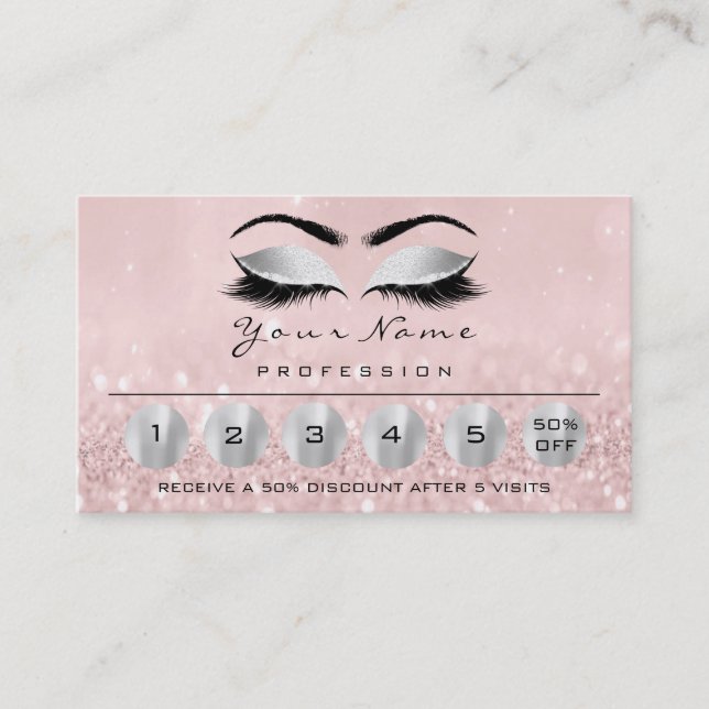 Carte De Visite Loyalité 6 Maquillage Eyebrow Eyes Lashes Rose Arg (Devant)