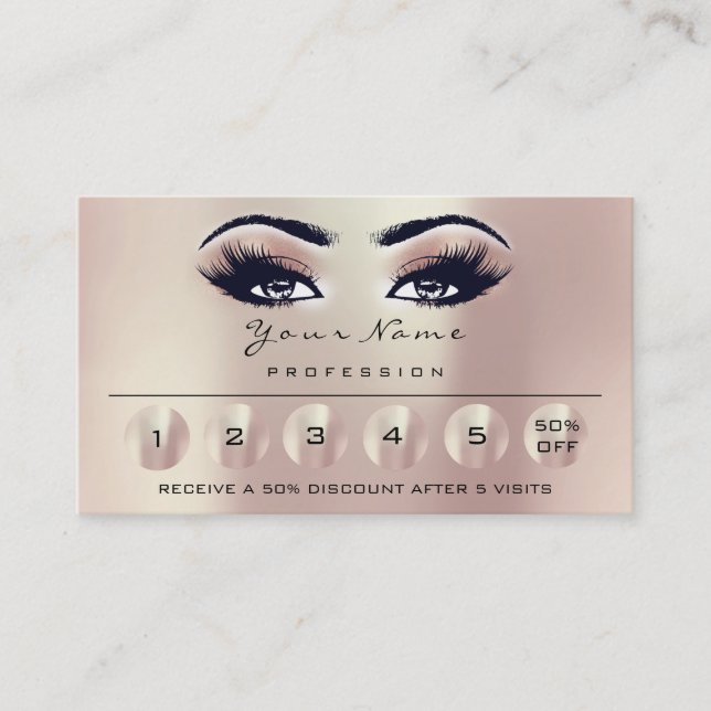 Carte De Visite Loyalité 6 Yeux sourcils maquillage Lashes Roses E (Devant)