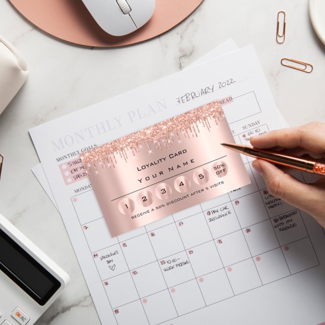 Carte De Visite Loyaliy 6 maquillage Esthetician Eyelash Rose Driv (Loyaliy 6 Makeup Esthetician Eyelash Rose Drips Business Card)