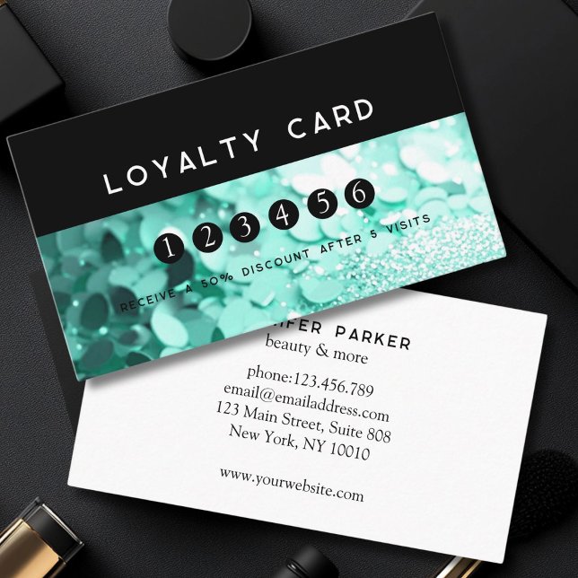 Carte De Visite Loyauté 5 clous Lashes Beauté Parties scintillant (Loyalty 5 Nails Lashes Beauty Glitter Business Card)