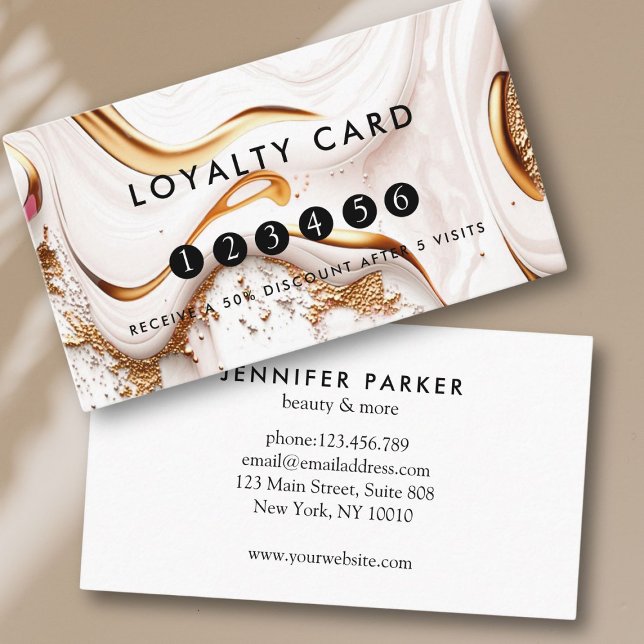 Carte De Visite Loyauté 5 clous Lashes Beauté Parties scintillant  (Loyalty 5 Nails Lashes Beauty Glitter Gold Business Card)
