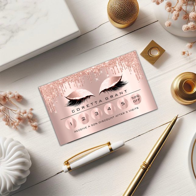 Carte De Visite Loyauté 6 maquillage Esthétique Eyelash Rose Drive (Loyalty 6 Makeup Esthetician Eyelash Rose Drips Business Card)