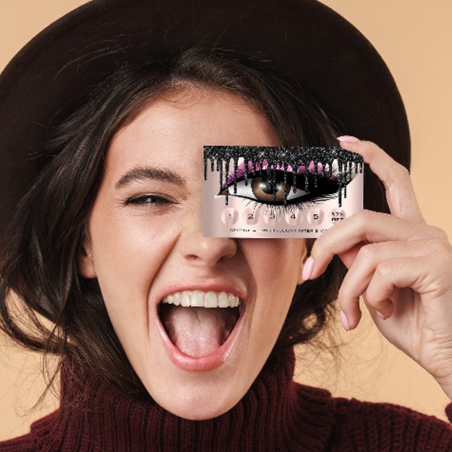 Carte De Visite Loyauté 6 Maquillage rose Eyelash Extension (Créateur téléchargé)