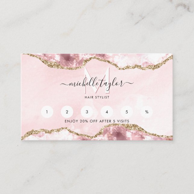 Carte De Visite Loyauté Blush Pink Chic Moderne Monogramme Entrepr (Devant)