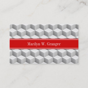 Carte De Visite Lt Grey Whi 3D Look Cubes Rouge Nom Monogramme