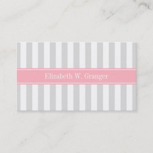 Carte De Visite Lt Grey White Stripe Pink Nom Monogramme