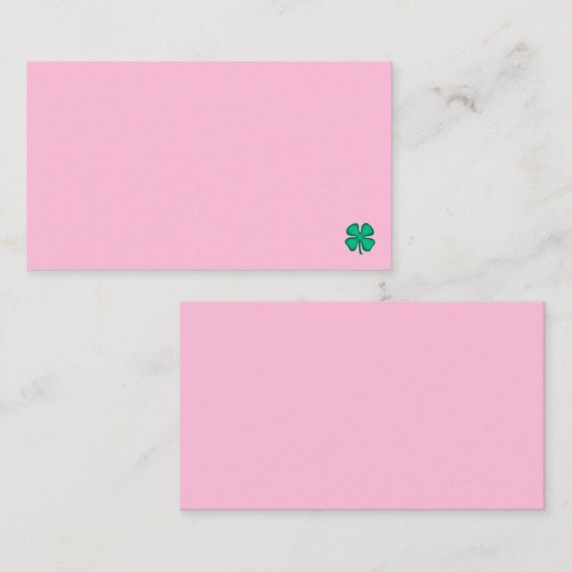 Carte de visite Lucky 4 Leaf Irish Clover rose cla (Devant / Derrière)