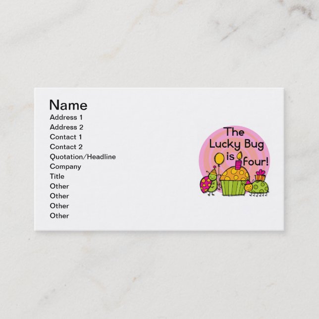 Carte De Visite Lucky Bug Cupcake 4th Birthday T-shirts et cadeaux (Devant)