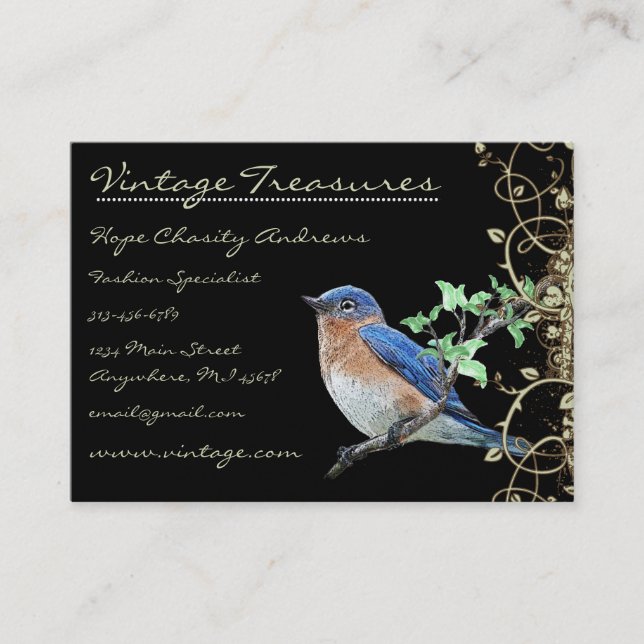 Carte De Visite Lucky Vintage Bluebird Swirl Design (Devant)