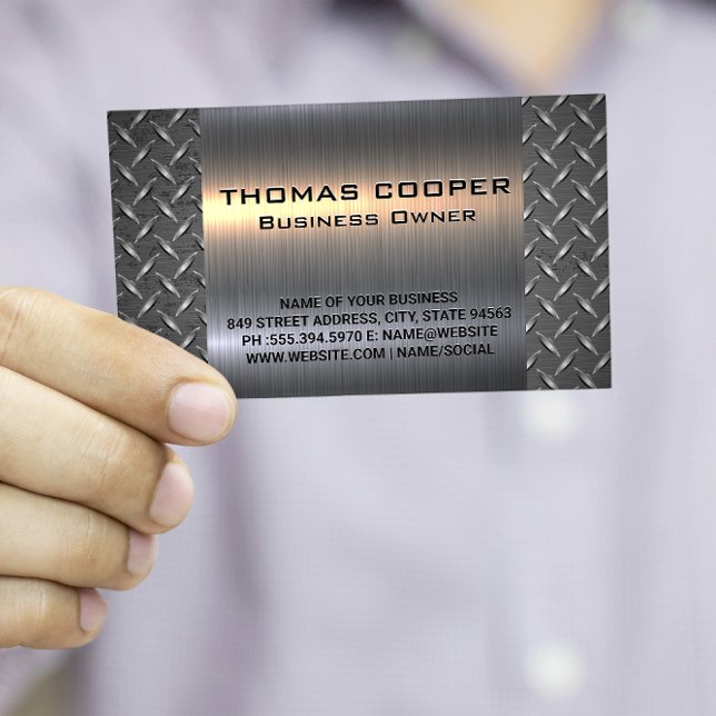 Carte De Visite Lumière brossée métallique | Motif plaqué diamant (Créateur téléchargé)