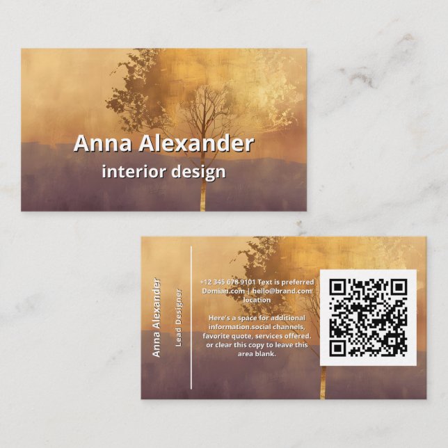Carte De Visite Lumière Debout | Conception minimale d'arbre  (Devant / Derrière)