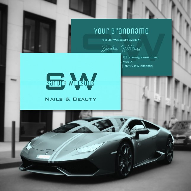 Carte De Visite Lumière élégante et Turquoise foncé Simple avec Mo (Créateur téléchargé)