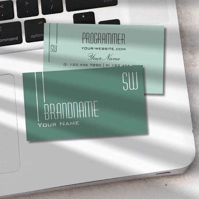 Carte De Visite Lumière foncée moderne Turquoise avec Monogram Pro (Créateur téléchargé)