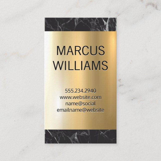 Carte De Visite Lumière métallique or | Marbre noir (Devant)