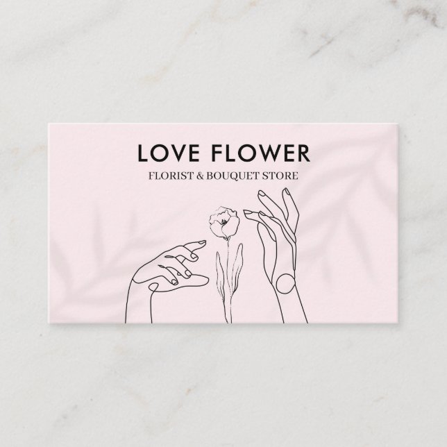 Carte De Visite Lumière rose touchant la fleur avec les mains (Devant)