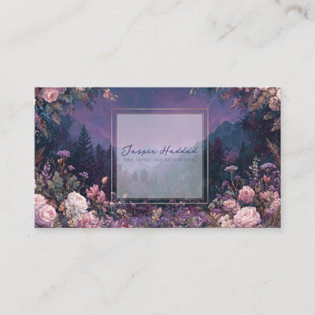 Carte De Visite Luminous Nightfall Blue Floral (Devant)