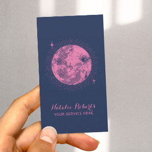 Carte De Visite Lune céleste et étoiles Marine minimaliste et rose