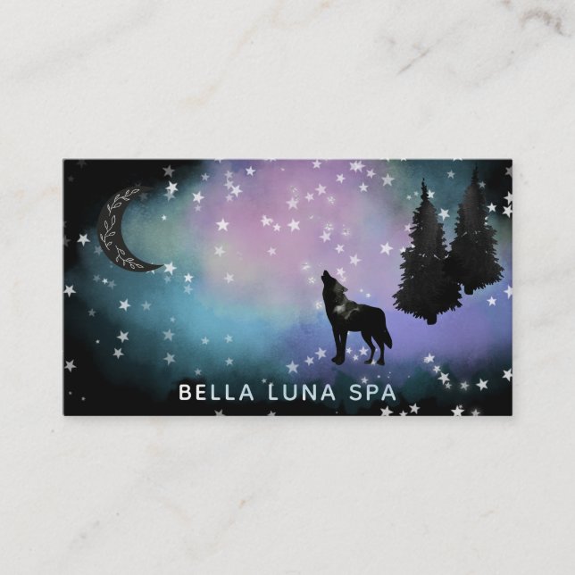 Carte De Visite *~* Lune cosmique Howling Wolf Arc-en-ciel - Pins (Devant)