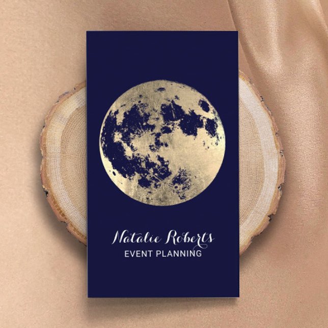 Carte De Visite Lune d'or moderne Elégant Marine Blue Event Planni (Créateur téléchargé)