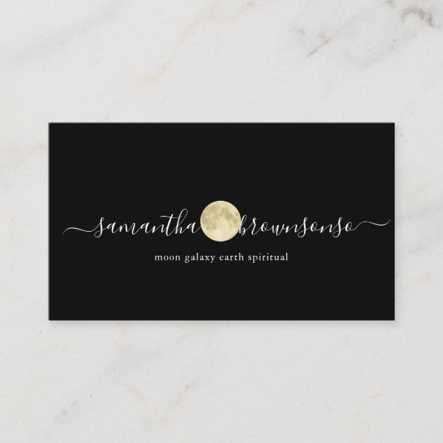 Carte De Visite Lune dorée aquarelle noire minuscule (Devant)