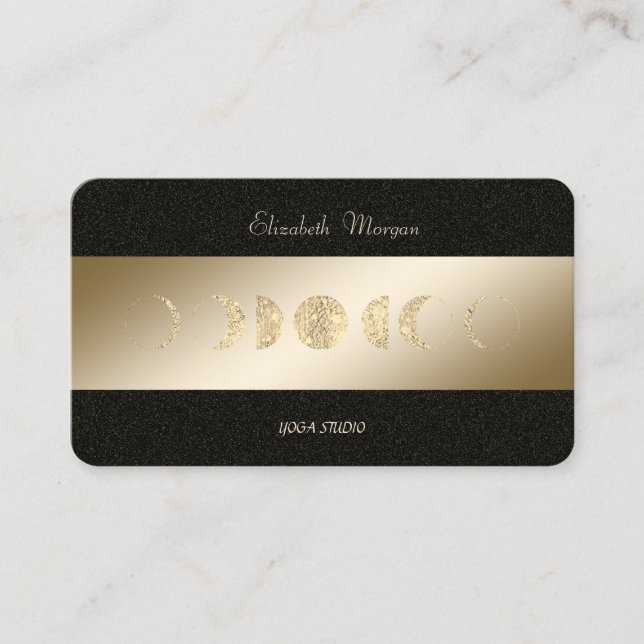 Carte De Visite Lune dorée Studio de yoga noir Gold (Devant)