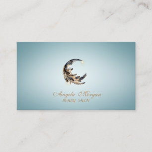 Carte De Visite Lune élégante plume bleue