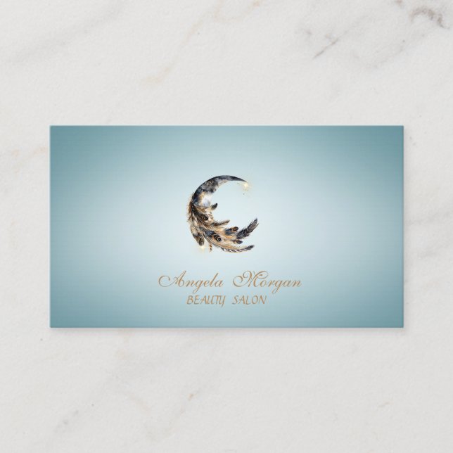 Carte De Visite Lune élégante plume bleue (Devant)