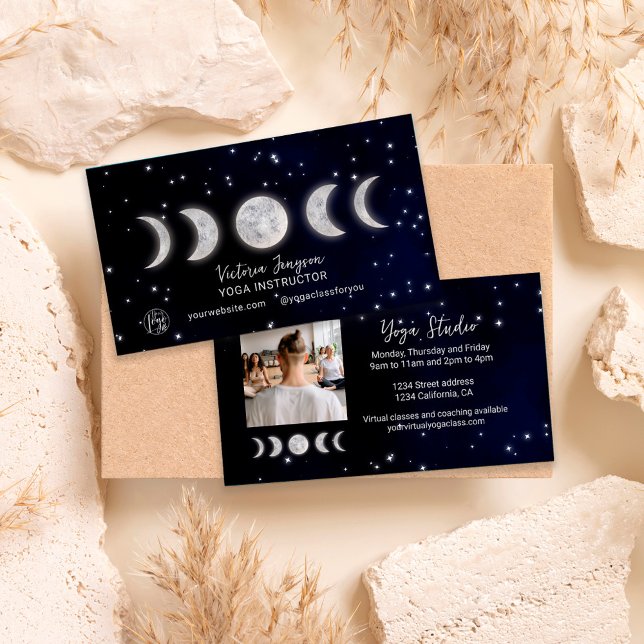 Carte De Visite Lunes bleues étoile Yoga instructeur studio profes (Créateur téléchargé)