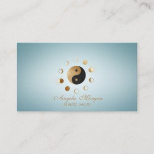Carte De Visite Lunes dorées élégantes Ying Yang Bleu