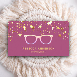 Carte De Visite  Lunettes à monture rose avec confettis d'étoiles 