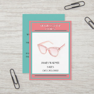 Carte De Visite Lunettes de soleil Coral & Turquoise Retro 80's Mi