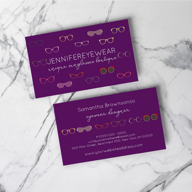 Carte De Visite Lunettes de soleil de mode Optique violet (Purple Optic Eyewear Fashion Sun Glasses Business Card)
