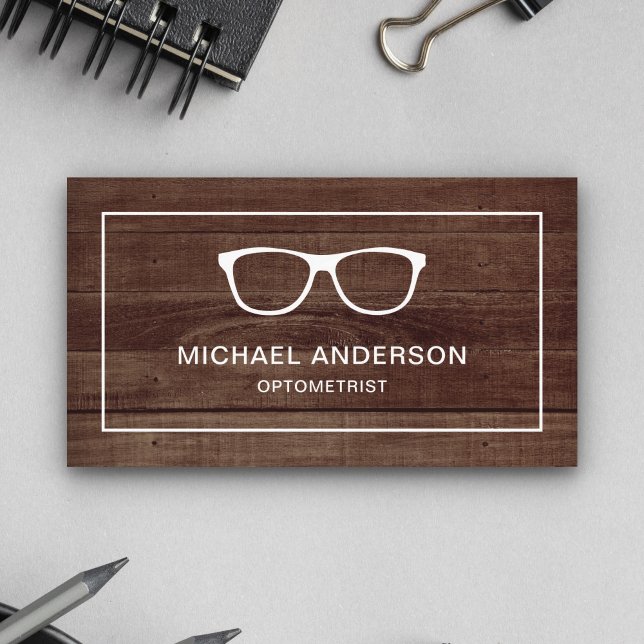 Carte De Visite Lunettes en bois rustique Optométriste Opticien (Créateur téléchargé)