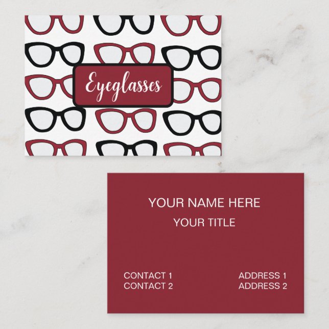 Carte De Visite Lunettes Lunettes Specs Verres Optométriste (Devant / Derrière)