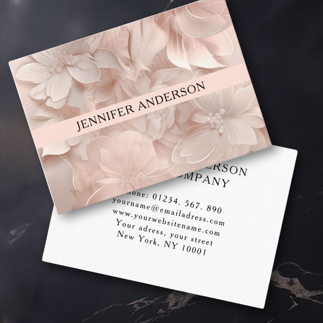 Carte De Visite Luxe, Beige-Blanc, Fleur, Salon (Luxury, Blush-Beige, Flower, Salon Business Card)