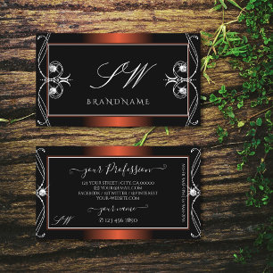 Carte De Visite Luxe Black Cuivre Flamme Bijoux Monogramme Ornate