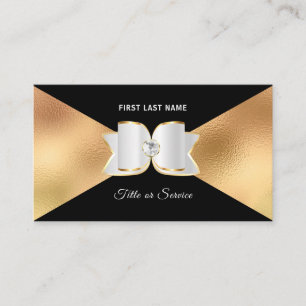 Carte De Visite Luxe Black Gold Foil White Bow Rhinestone Diamond