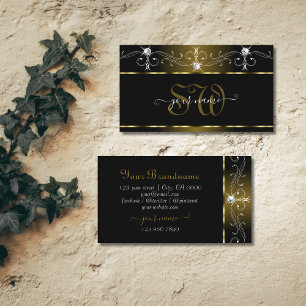Carte De Visite Luxe Black Gold Ornate Bijoux à étincelles Initial