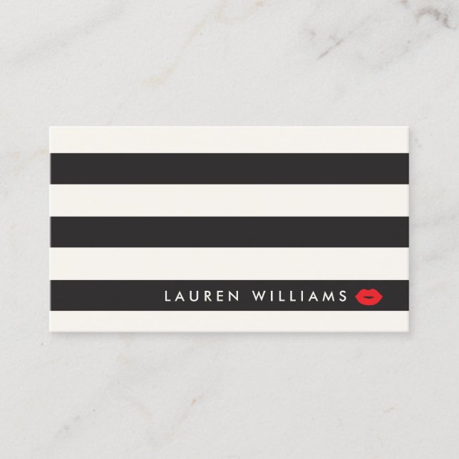 Carte De Visite Luxe Black/Ivory Stripes Rouge Lips Artiste maquil (Devant)