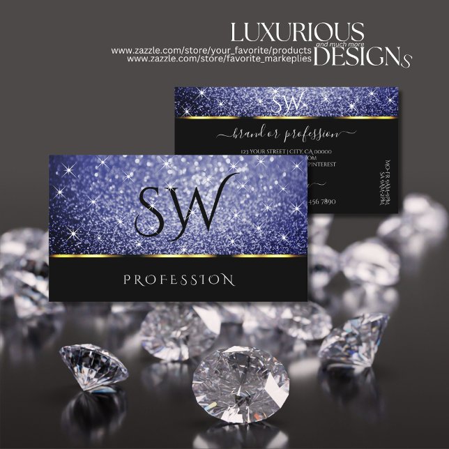 Carte De Visite Luxe Black Shimmery Royal Blue Parties scintillant (Créateur téléchargé)