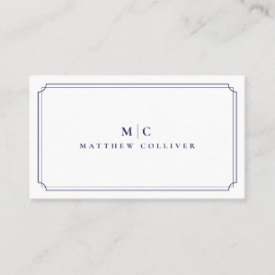 Carte de visite luxe bleu marine monogramme