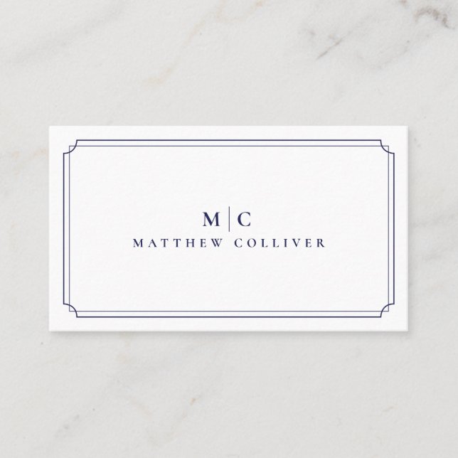Carte de visite luxe bleu marine monogramme (Devant)
