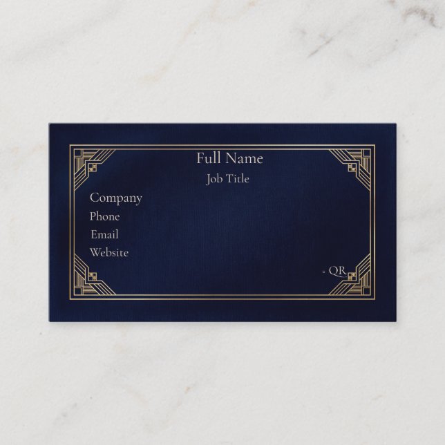 Carte de visite Luxe Bleu Nuit Art Déco Or (Devant)
