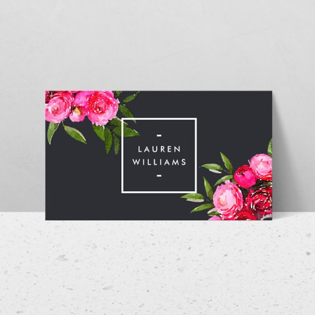 Carte De Visite Luxe Bold Roses d'aquarelle sur gris (Créateur téléchargé)
