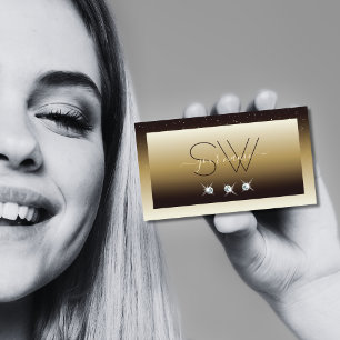 Carte De Visite Luxe Brown Beige Ombre Sparkle Diamonds Initiales